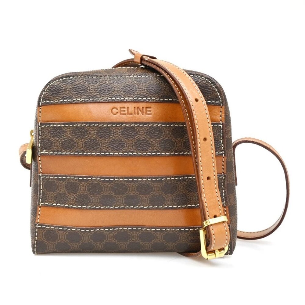 CELINE Macadam Pattern Mini Shoulder Bag PVC Leather GHW Brown Italy 32ZA107